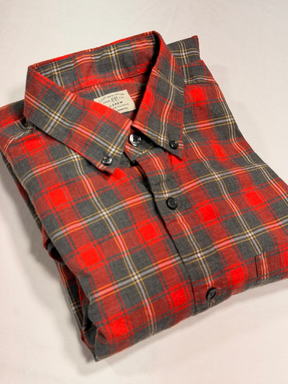 J. Crew Red and Gray Plaid Button-Down Shirt